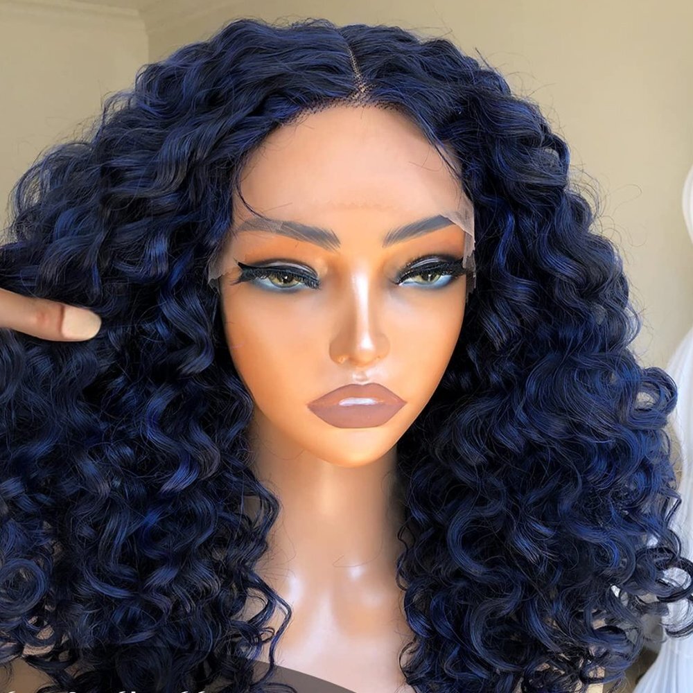 Short Curly Blue Lace Wig
